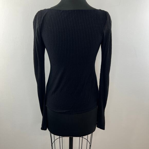 A.L.C. Ribbed Long Sleeve V-Neck Top Black Pullover Plunging Size S Small - Picture 7 of 10
